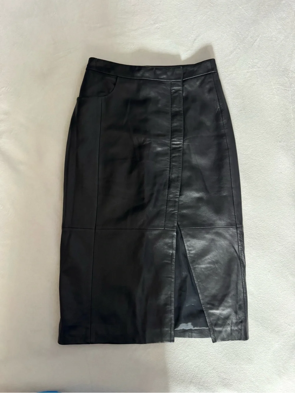 All Saints Black Genuine Leather High-Waist Mid -Length Pencil Skirt size 4